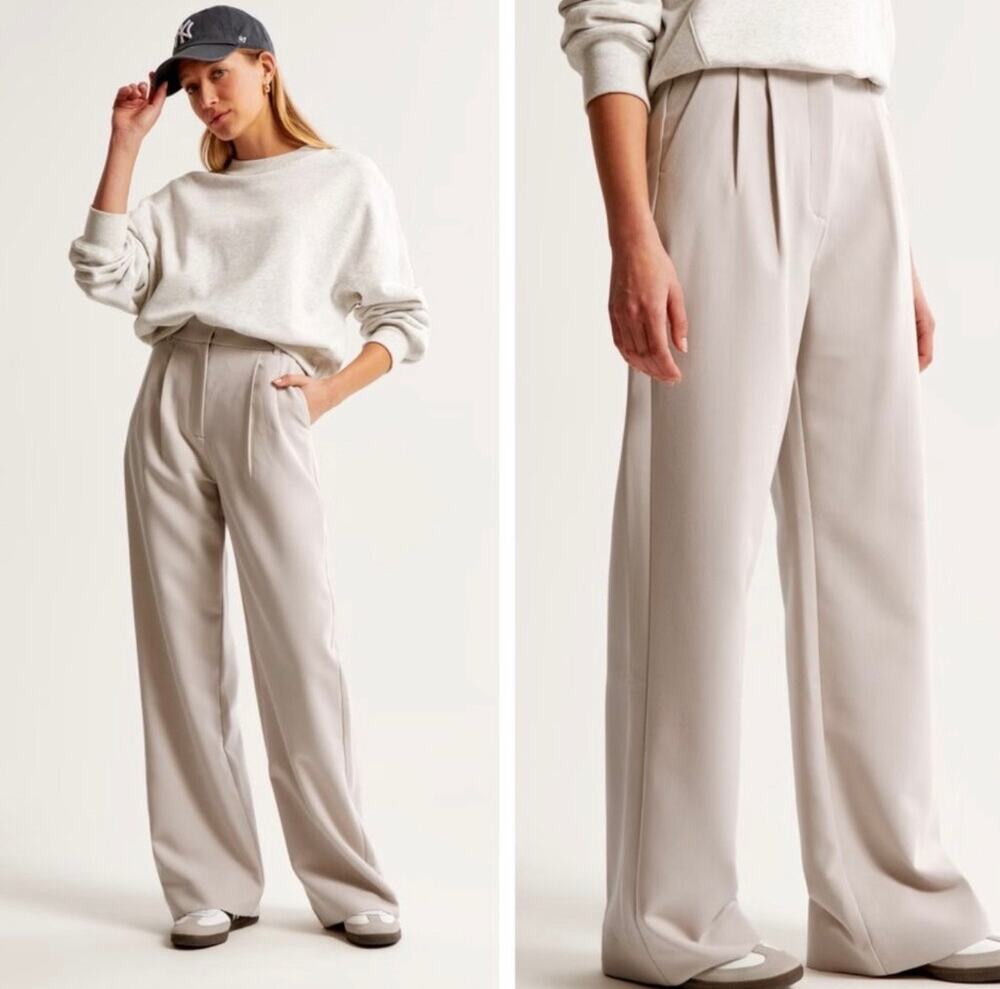 Abercrombie & Fitch Sloane Tailored Wide Leg Pants Cream Size 27/4R High Rise - Picture 1 of 12
